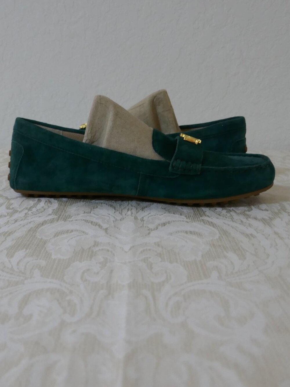Ralph Lauren Barnsbury Suede Driving Loafer Green Signature Logo Women's Size 9 - Picture 5 of 12